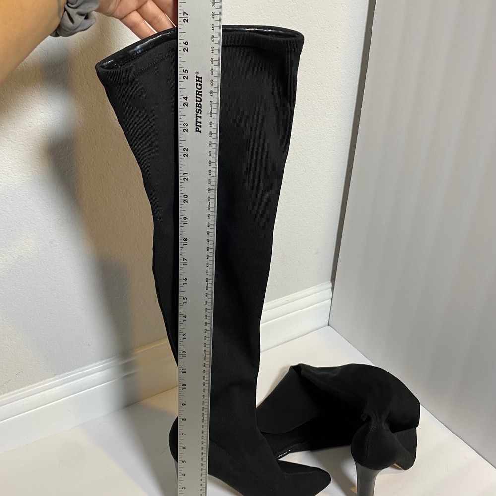 The Fix Black Knit Thigh High Boots Pointed Toe Block Heel Size 9.5 Minimalist - Picture 9 of 9